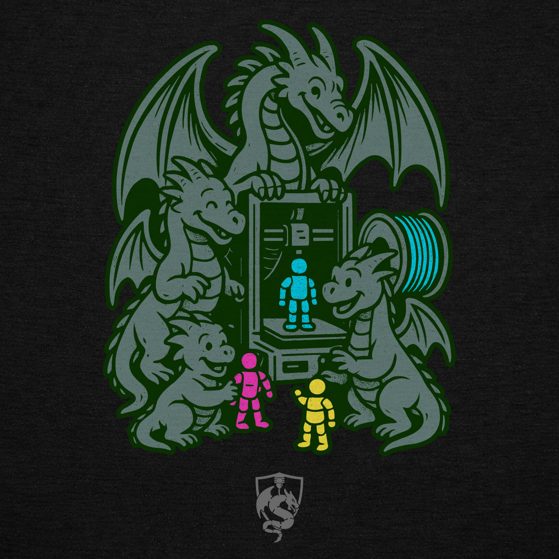 SkettiSlayers – 3D Printed Dragon Family Illustration T-Shirt
